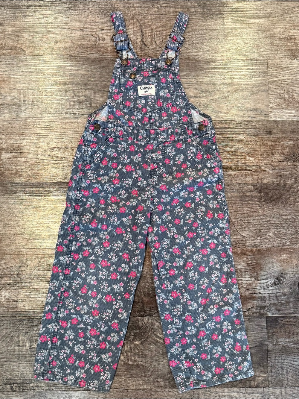 OshKosh B'gosh Floral Corduroy Denim Overalls Y2K Vintage Vestbak 4 Toddler 4T